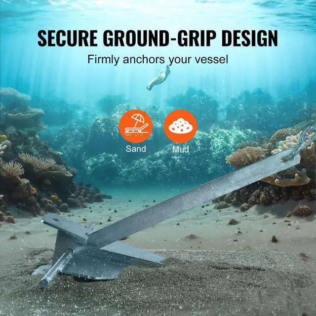 Alt view image 4 of 7 - Fluke Style Anchor Kit, 13 LBS Hot-Dipped Galvanized Steel Fluke Anchor with 7.9' Chain, 101' Rope and Two 0.4" Shackles, Marine Boat Anchor for Small Vessels Under 30', Seas, Rivers and Shores