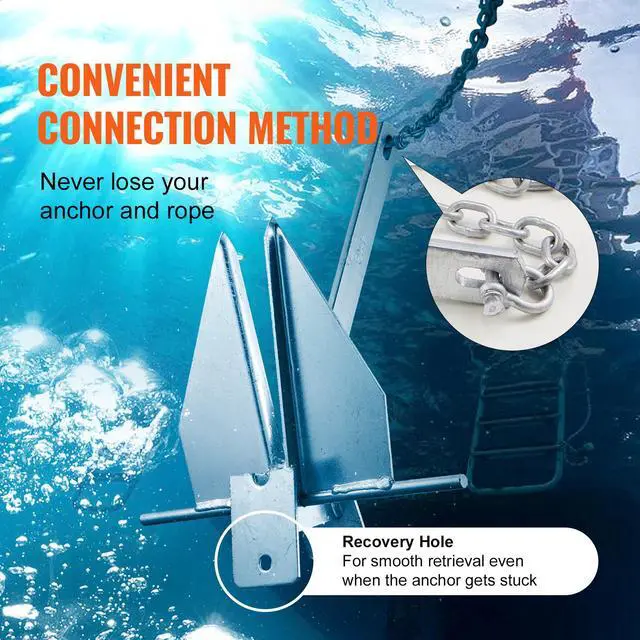 Alt view image 5 of 7 - Fluke Style Anchor Kit, 13 LBS Hot-Dipped Galvanized Steel Fluke Anchor with 7.9' Chain, 101' Rope and Two 0.4" Shackles, Marine Boat Anchor for Small Vessels Under 30', Seas, Rivers and Shores