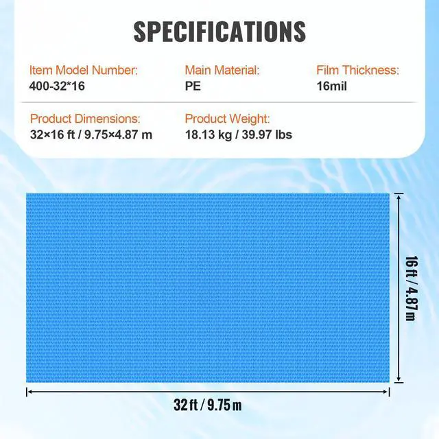 Alt view image 7 of 7 - Solar Pool Cover, 32 x 16 ft Rectangle Solar Blanket for Pools, Inground Above Ground Swimming Pool Solar Cover, 16 mil Solar Covers Blue