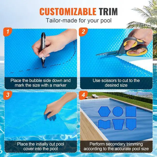 Alt view image 6 of 7 - Solar Pool Cover, 32 x 16 ft Rectangle Solar Blanket for Pools, Inground Above Ground Swimming Pool Solar Cover, 16 mil Solar Covers Blue