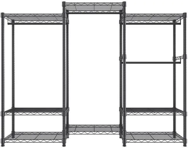 Main image of Heavy Duty Clothes Rack, Rolling Clothing Garment Rack with 4 Hang Rods & 8 Storage Tiers, Adjustable Custom Closet Rack, Freestanding Wardrobe for Hanging Clothes, 800 lbs Load Capacity