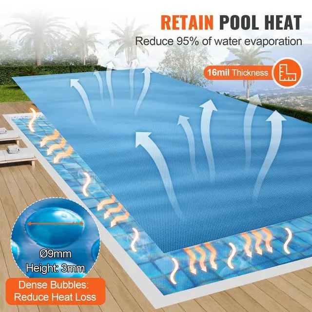 Alt view image 3 of 7 - Solar Pool Cover, 36 x 18 ft Rectangle Solar Blanket for Pools, Inground Above Ground Swimming Pool Solar Cover, 16 mil Solar Covers Blue