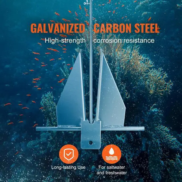 Alt view image 6 of 7 - Fluke Style Anchor Kit, 13 LBS Hot-Dipped Galvanized Steel Fluke Anchor with 7.9' Chain, 101' Rope and Two 0.4" Shackles, Marine Boat Anchor for Small Vessels Under 30', Seas, Rivers and Shores