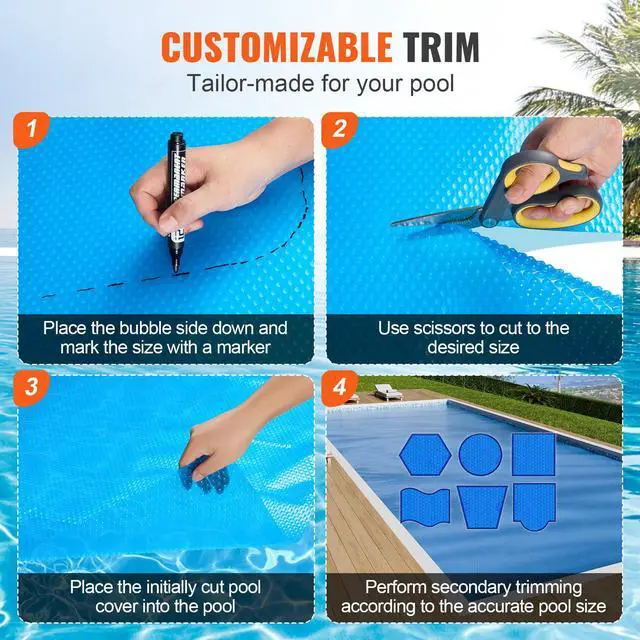 Alt view image 6 of 7 - Solar Pool Cover, 24 x 12 ft Rectangle Solar Blanket for Pools, Inground Above Ground Swimming Pool Solar Cover, 12 mil Solar Covers Blue