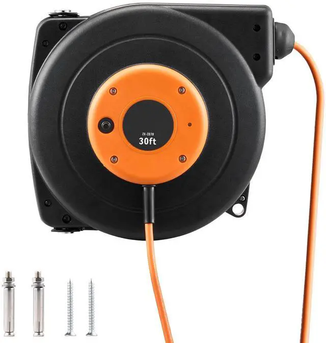 Main image of Retractable Extension Cord Reel, 30 FT, Heavy Duty 16AWG/3C SJTOW Power Cord, with Lighted Triple Tap Outlet 10 Amp Circuit Breaker, for Ceiling or Wall Mount Garage and Shop, ETL Listed