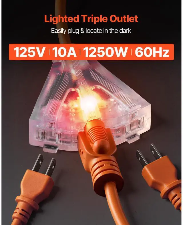 Alt view image 6 of 7 - Retractable Extension Cord Reel, 30 FT, Heavy Duty 16AWG/3C SJTOW Power Cord, with Lighted Triple Tap Outlet 10 Amp Circuit Breaker, for Ceiling or Wall Mount Garage and Shop, ETL Listed