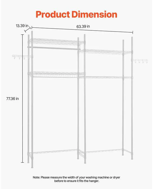 Alt view image 2 of 7 - Over Washer and Dryer Storage Shelves, 4 Tiers Laundry Room Drying Rack with Hanger Rod and Hooks, Two Rows Adjustable Washer Shelves Space Saver, for Laundry Room Storage & Organization, White