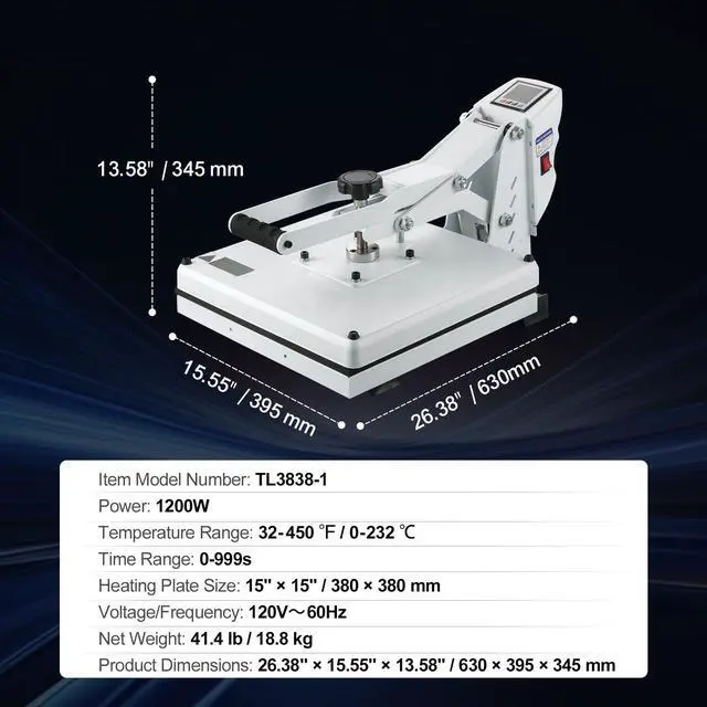 Alt view image 7 of 7 - Heat Press, Heat Press Machine for T-Shirt, Fast Heating, Power Digital Industrial Sublimation Printer for Heat Transfer Vinyl, High Pressure Heat Press 15x15, Easy to Use, White