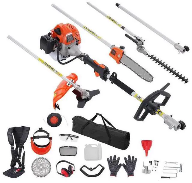 Main image of 43CC 6-in-1 Multi-Functional Trimming Tools, Gas Hedge Trimmer, Weed Eater, String Trimmer, Brush Cutter, Edger, Pole Saw Chainsaw Pruner with Extension Pole
