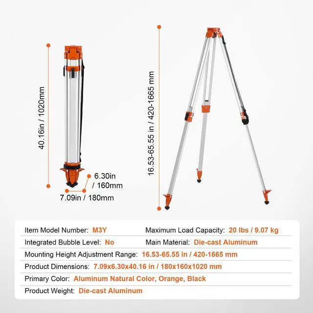 Alt view image 7 of 8 - Laser Level Tripod Stand, 5/8"-11 Thread Mount, 16.53-65.55 inch Height Adjustment Heavy Duty Survey Tripod for Construction Laser Level Scanner, Retractable Legs Non-Skid Feet Professional