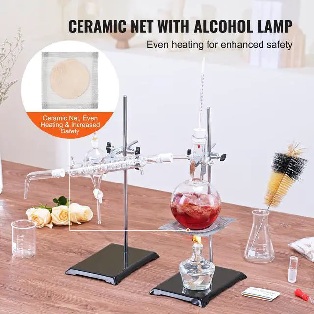Alt view image 5 of 7 - Essential Oil Distillation Kit, 500ml Distillation Apparatus, 3.3 Boro Lab Glassware Distillation Kit with Alcohol Lamp, Ceramic Mesh and 24, 40 Joint, 28 pcs Set