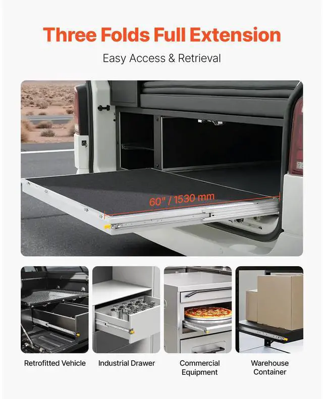 Alt view image 5 of 7 - Set of Two Drawer Rails, Sizes Ranging from 16 to 60 inches, 250 lbs Weight Limit, Locking Mechanism Included, Ball Bearing Side Mount Slide Rail