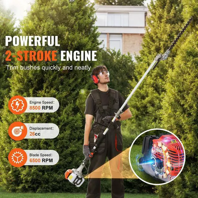 Alt view image 2 of 7 - 26CC 5-in-1 Multi-Functional Trimming Tools, Gas Hedge Trimmer, Weed Eater, String Trimmer, Edger, Pole Saw Chainsaw Pruner with Extension Pole