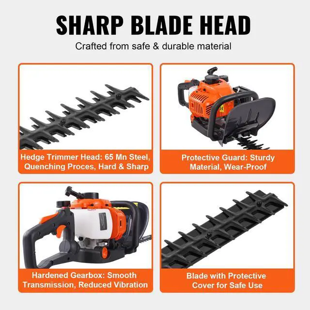 Alt view image 4 of 7 - 23.2-inch 26CC 2 Cycle Gas Hedge Trimmer, Gas Powered Handheld Hedge Trimmer with Dual Sided Dual Action Blade, 180° Adjustable Trimmer Head, Suitable for Trimming Shrubs, Low Bushes