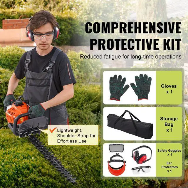 Alt view image 5 of 7 - 23.2-inch 26CC 2 Cycle Gas Hedge Trimmer, Gas Powered Handheld Hedge Trimmer with Dual Sided Dual Action Blade, 180° Adjustable Trimmer Head, Suitable for Trimming Shrubs, Low Bushes
