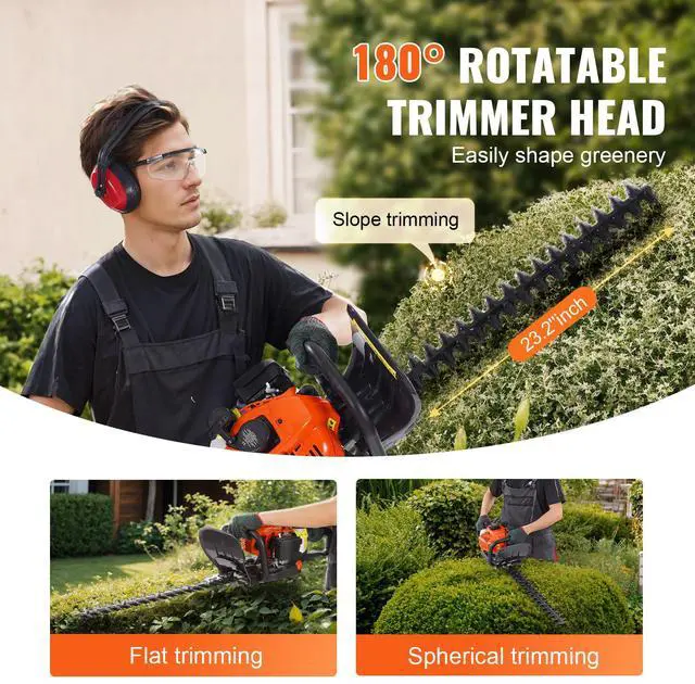 Alt view image 3 of 7 - 23.2-inch 26CC 2 Cycle Gas Hedge Trimmer, Gas Powered Handheld Hedge Trimmer with Dual Sided Dual Action Blade, 180° Adjustable Trimmer Head, Suitable for Trimming Shrubs, Low Bushes