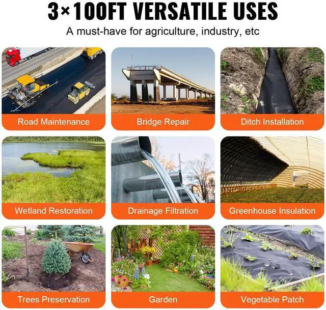 Alt view image 6 of 7 - VEVOR Driveway Fabric, 3x100FT Non Woven Geotextile Fabric for Landscaping, Heavy Duty Garden Weed Barrier Fabric, 4OZ Landscape Fabric, French Drains Drainage Fabric, Ground Cover Weed Control Fabric