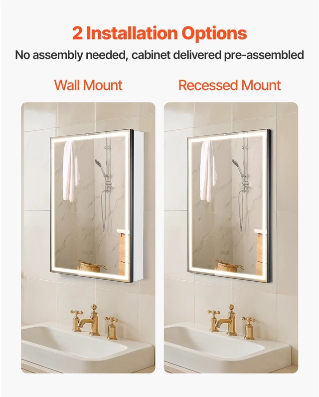 Alt view image 6 of 8 - Lighted Mirror Medicine Cabinet 20x28" Bottom Lighting Recessed Wall Mount