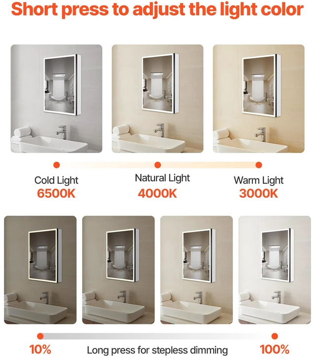 Alt view image 4 of 8 - Lighted Mirror Medicine Cabinet 20x28" Bottom Lighting Recessed Wall Mount
