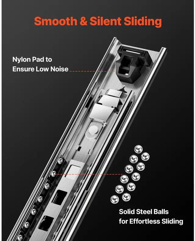Alt view image 4 of 7 - Set of Two Drawer Rails, Sizes Ranging from 16 to 60 inches, 250 lbs Weight Limit, Locking Mechanism Included, Ball Bearing Side Mount Slide Rail