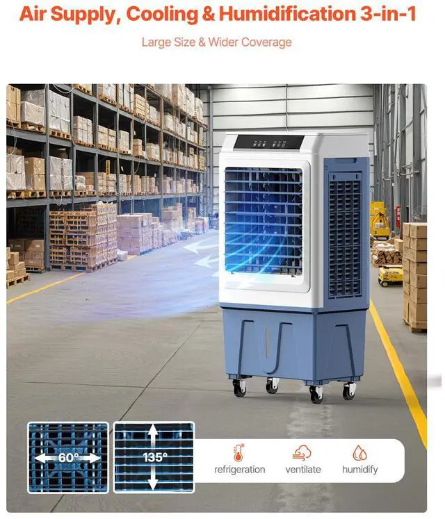 Alt view image 2 of 7 - Evaporative Air Cooler, 3100 CFM with 9 Gallon Water Tank Swamp Cooler, Portable Cooling Fan with Remote Control, 12H Timer, 4 Ice Boxes, Quiet Operation, 3 Wind Speeds for Outdoor Indoor Use