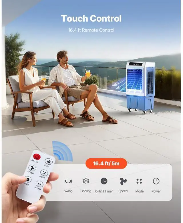 Alt view image 5 of 7 - Evaporative Air Cooler, 3100 CFM with 9 Gallon Water Tank Swamp Cooler, Portable Cooling Fan with Remote Control, 12H Timer, 4 Ice Boxes, Quiet Operation, 3 Wind Speeds for Outdoor Indoor Use
