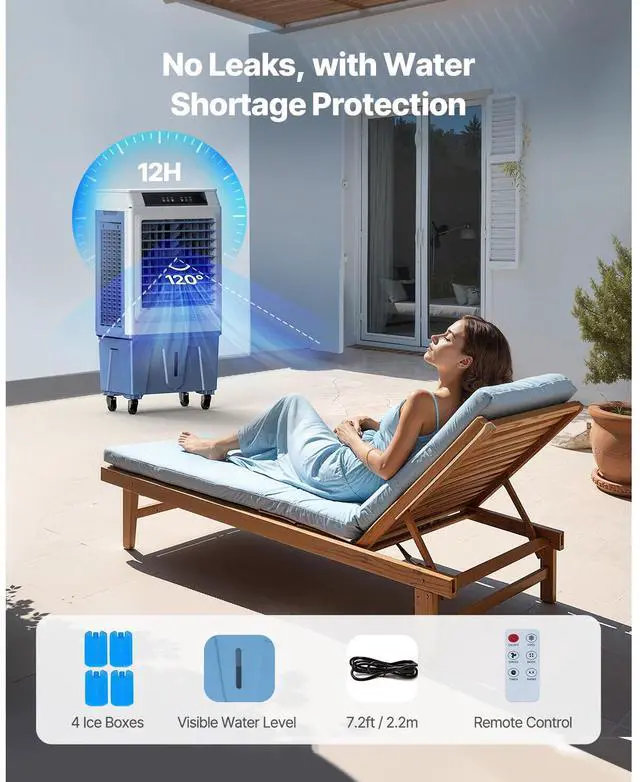 Alt view image 6 of 7 - Evaporative Air Cooler, 3100 CFM with 9 Gallon Water Tank Swamp Cooler, Portable Cooling Fan with Remote Control, 12H Timer, 4 Ice Boxes, Quiet Operation, 3 Wind Speeds for Outdoor Indoor Use