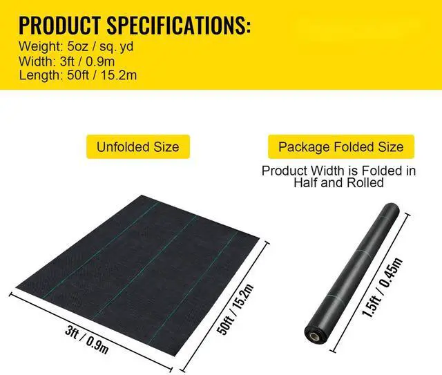 Alt view image 7 of 7 - 3FTx50FT Premium Weed Barrier Fabric Heavy Duty 5OZ, Woven Weed Control Fabric, High Permeability Good for Flower Bed, Geotextile Fabric for Underlayment, Polyethylene Ground Cover