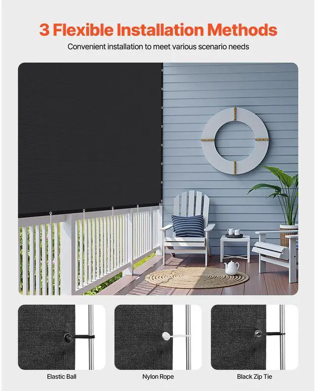 Alt view image 5 of 7 - 90% Sun Shade Cloth, 8 x 12 ft Pergola Shade Cover with Stainless Steel Grommets, Sun Shades Canopy Privacy Screen with 140 GSM HDPE Material, for Outdoor, Patio, Garden, and Backyard (Black)