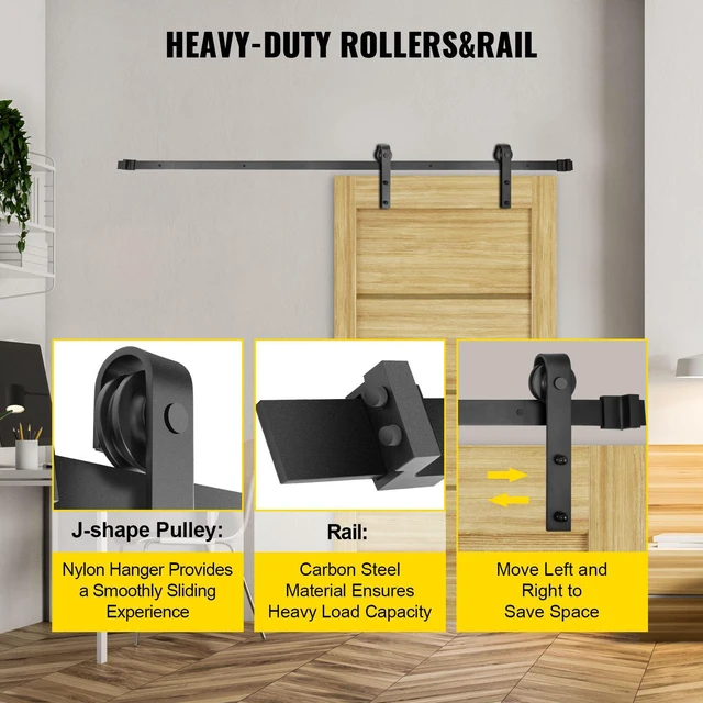 Alt view image 4 of 8 - Sliding Barn Door Hardware Kit, 12FT Barn Door Kit, 330LBS Load-Bearing Double Barn Door Hardware Kit, Carbon Steel Barn Door Track, Darn Door for 1.37-1.77\" Thickness & 6FT Wide Door Panel