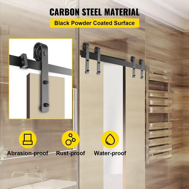 Alt view image 3 of 8 - Sliding Barn Door Hardware Kit, 12FT Barn Door Kit, 330LBS Load-Bearing Double Barn Door Hardware Kit, Carbon Steel Barn Door Track, Darn Door for 1.37-1.77\" Thickness & 6FT Wide Door Panel