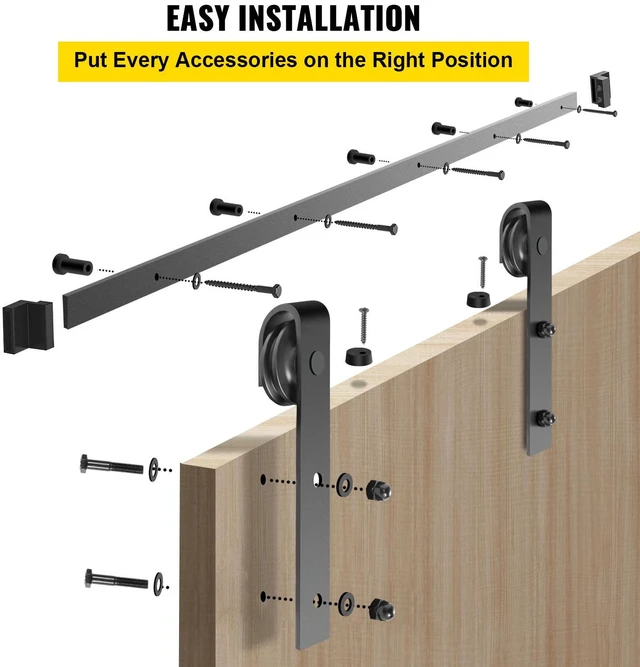 Alt view image 6 of 8 - Sliding Barn Door Hardware Kit, 12FT Barn Door Kit, 330LBS Load-Bearing Double Barn Door Hardware Kit, Carbon Steel Barn Door Track, Darn Door for 1.37-1.77\" Thickness & 6FT Wide Door Panel