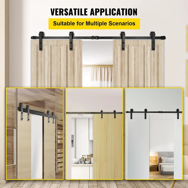Alt view image 2 of 8 - Sliding Barn Door Hardware Kit, 12FT Barn Door Kit, 330LBS Load-Bearing Double Barn Door Hardware Kit, Carbon Steel Barn Door Track, Darn Door for 1.37-1.77\" Thickness & 6FT Wide Door Panel