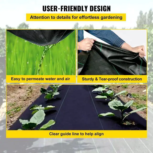 Alt view image 4 of 7 - 3FTx50FT Premium Weed Barrier Fabric Heavy Duty 5OZ, Woven Weed Control Fabric, High Permeability Good for Flower Bed, Geotextile Fabric for Underlayment, Polyethylene Ground Cover