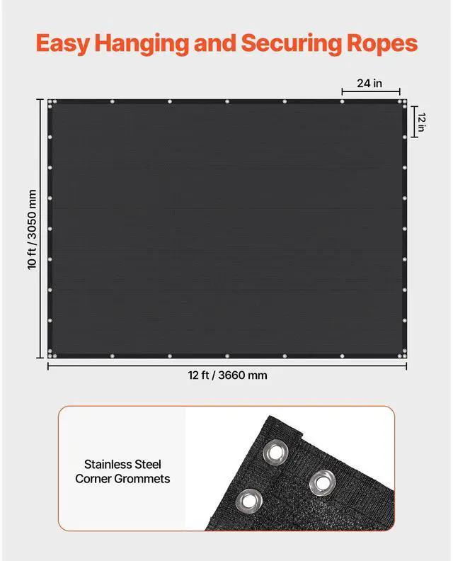 Alt view image 4 of 7 - 90% Sun Shade Cloth, 10 x 12 ft Pergola Shade Cover with Stainless Steel Grommets, Sun Shades Canopy Privacy Screen with 140 GSM HDPE Material, for Outdoor, Patio, Garden, and Backyard (Black)