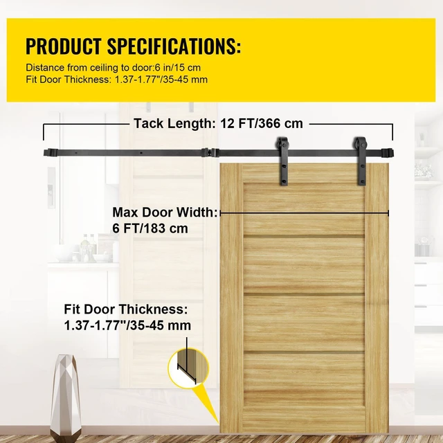 Alt view image 7 of 8 - Sliding Barn Door Hardware Kit, 12FT Barn Door Kit, 330LBS Load-Bearing Double Barn Door Hardware Kit, Carbon Steel Barn Door Track, Darn Door for 1.37-1.77\" Thickness & 6FT Wide Door Panel