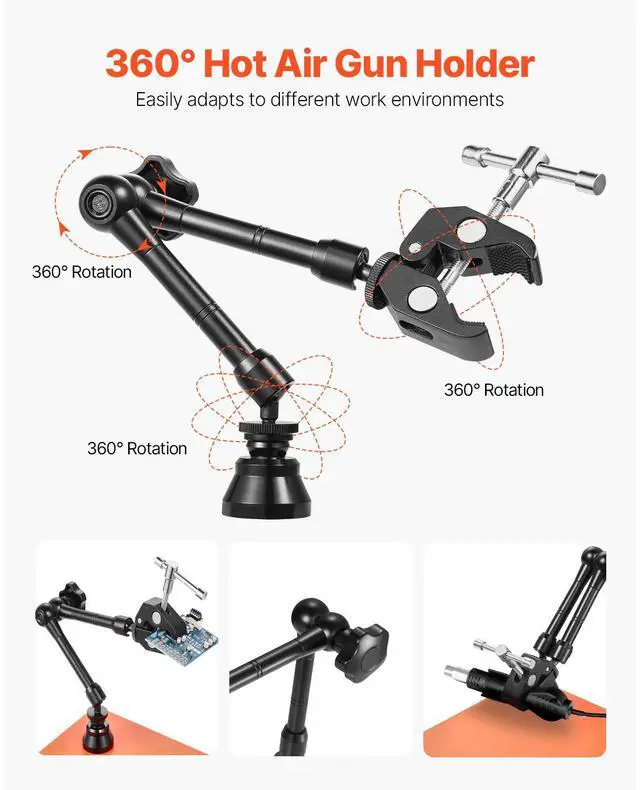 Alt view image 2 of 7 - Magnetic Helping Hands Soldering Station, 4 Flexible Arms Third Hand Tool, with 6 PCB Pillar Holders & 360 Hot Air Gun Holder, Heavy-Duty Base Soldering Helper for Electronic Repair Craft