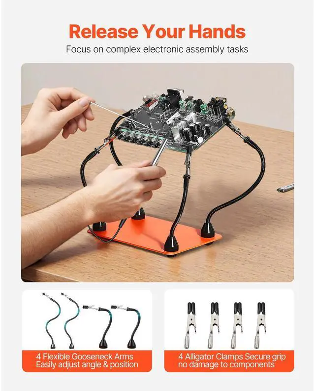 Alt view image 3 of 7 - Magnetic Helping Hands Soldering Station, 4 Flexible Arms Third Hand Tool, with 6 PCB Pillar Holders & 360 Hot Air Gun Holder, Heavy-Duty Base Soldering Helper for Electronic Repair Craft