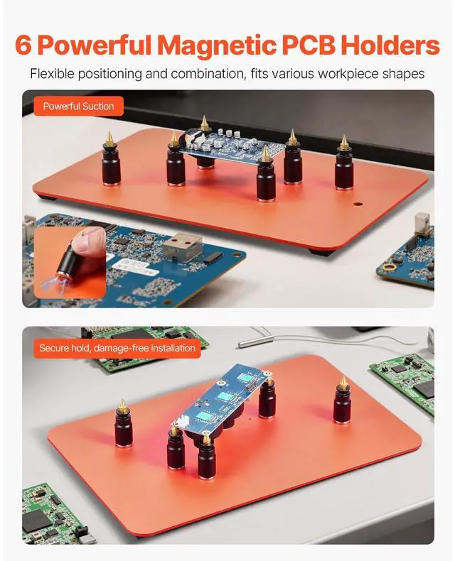 Alt view image 5 of 7 - Magnetic Helping Hands Soldering Station, 4 Flexible Arms Third Hand Tool, with 6 PCB Pillar Holders & 360 Hot Air Gun Holder, Heavy-Duty Base Soldering Helper for Electronic Repair Craft