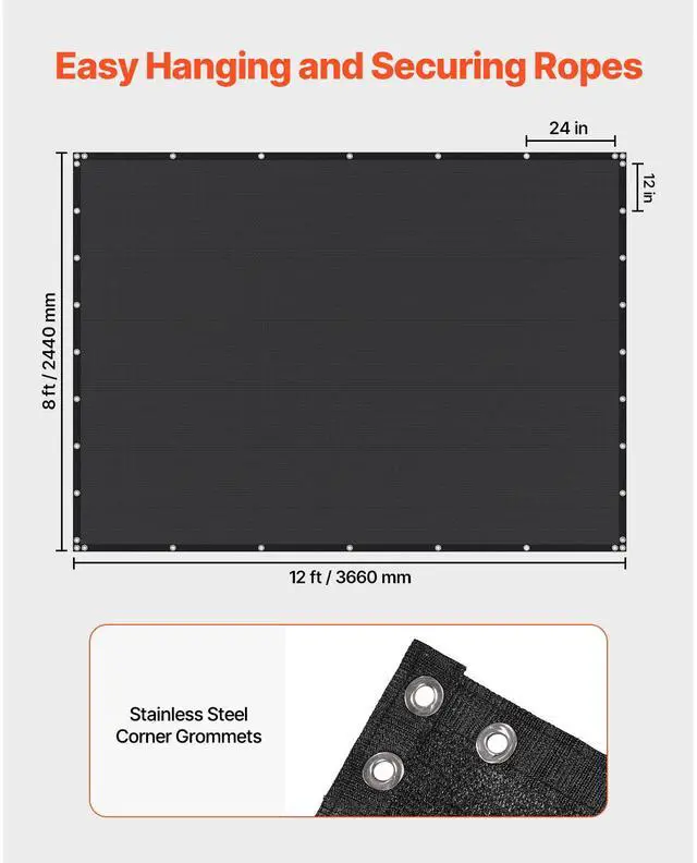 Alt view image 4 of 7 - 90% Sun Shade Cloth, 8 x 12 ft Pergola Shade Cover with Stainless Steel Grommets, Sun Shades Canopy Privacy Screen with 140 GSM HDPE Material, for Outdoor, Patio, Garden, and Backyard (Black)