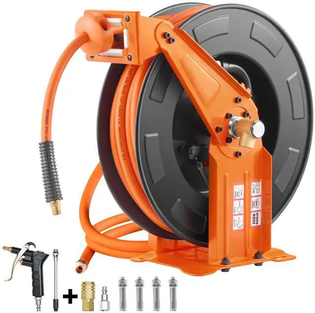 Main image of Retractable Air Hose Reel with Double Arms, 3/8 IN x 65FT Hybrid Air Hose Max 300PSI, Air Compressor Hose Reel with 5FT Lead in, Ceiling/Wall Mount Heavy Duty Steel Reel for Workshop Garage