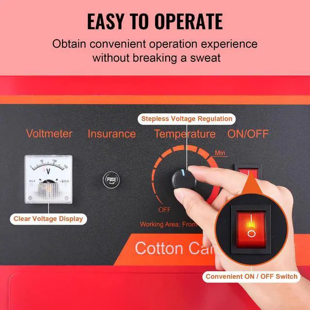 Alt view image 3 of 7 - Electric Cotton Candy Machine, 1000W Candy Floss Maker, Commercial Cotton Candy Machine with Stainless Steel Bowl, Sugar Scoop, and Drawer, Perfect for Home Kids Birthday, Family Party, Red