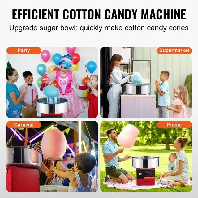 Alt view image 6 of 7 - Electric Cotton Candy Machine, 1000W Candy Floss Maker, Commercial Cotton Candy Machine with Stainless Steel Bowl, Sugar Scoop, and Drawer, Perfect for Home Kids Birthday, Family Party, Red