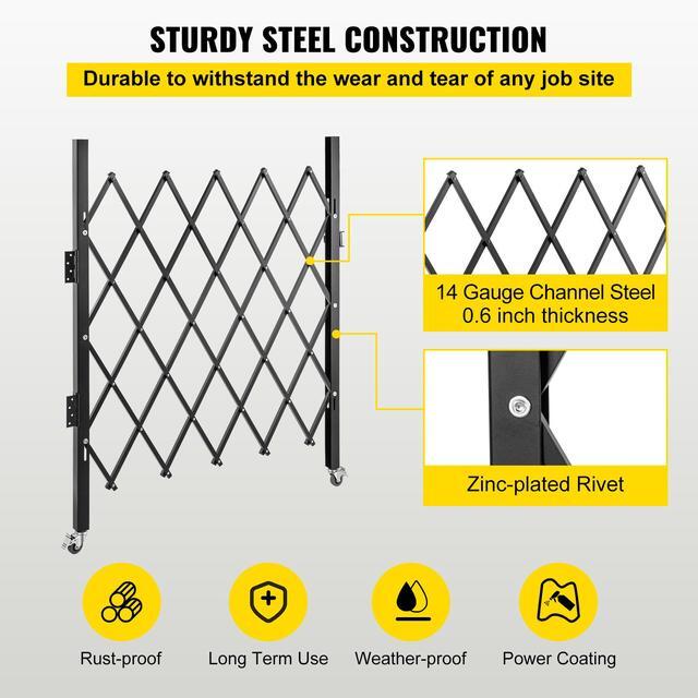 Stainless Steel Folding Security Gate With Casters - 65.75"W X 59.06"H Expandable Driveway Barrier