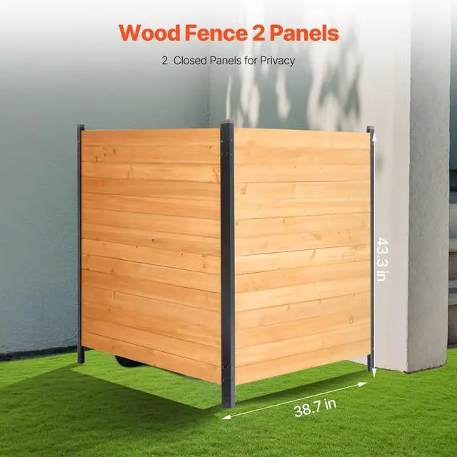Alt view image 2 of 7 - Wood Privacy Fence, 38" W x 42" L, 2 Panel Solid Air Conditioner Fence Screen, Pool Equipment Enclosure with Metal Stakes, Easy DIY Installation, Outdoor Trash Can Hider for Garden Decoration