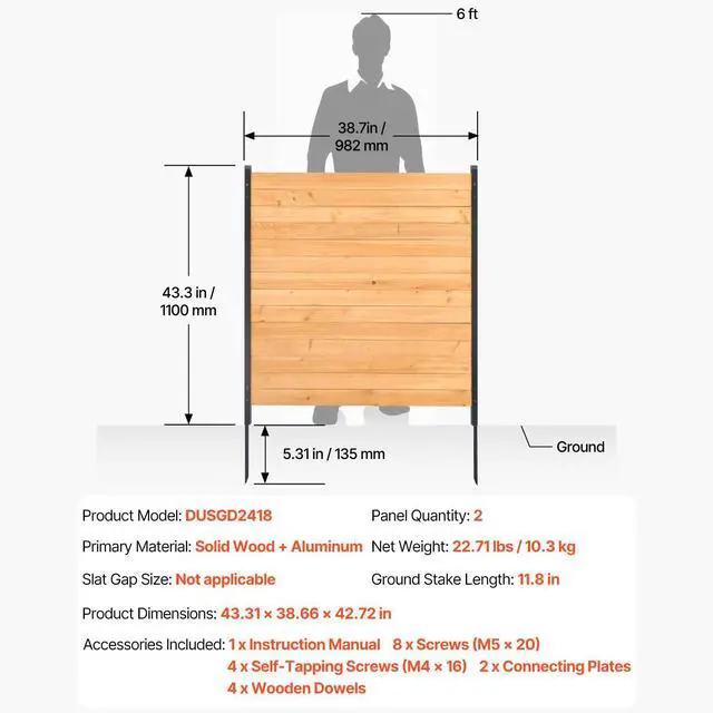 Alt view image 7 of 7 - Wood Privacy Fence, 38" W x 42" L, 2 Panel Solid Air Conditioner Fence Screen, Pool Equipment Enclosure with Metal Stakes, Easy DIY Installation, Outdoor Trash Can Hider for Garden Decoration