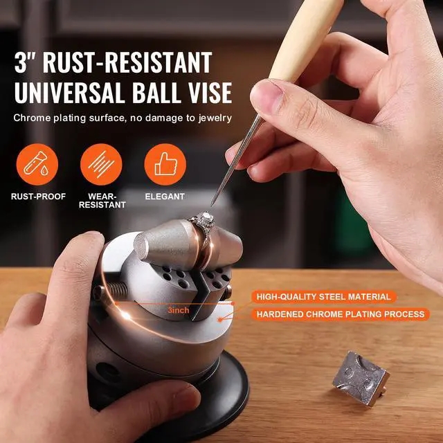 Alt view image 2 of 7 - Ball Vise, 3" Engraving Setting Tool, 360° Rotation Engraving Block Vise, 30 PCS Attachment Jewelry Engraving Block Tools Standard Block for Gemstone Inlay and Small-Scale Engraving