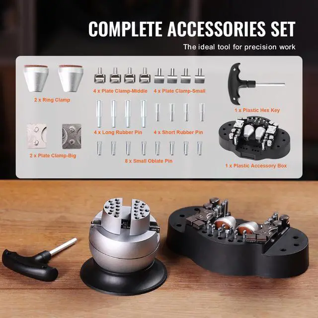 Alt view image 3 of 7 - Ball Vise, 3" Engraving Setting Tool, 360° Rotation Engraving Block Vise, 30 PCS Attachment Jewelry Engraving Block Tools Standard Block for Gemstone Inlay and Small-Scale Engraving
