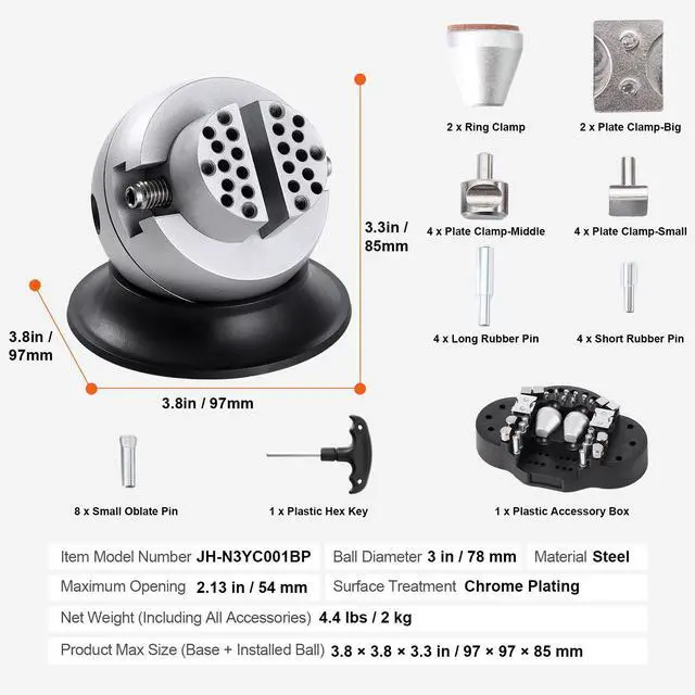 Alt view image 7 of 7 - Ball Vise, 3" Engraving Setting Tool, 360° Rotation Engraving Block Vise, 30 PCS Attachment Jewelry Engraving Block Tools Standard Block for Gemstone Inlay and Small-Scale Engraving
