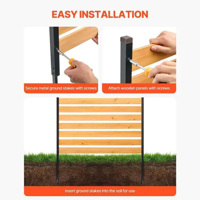 Alt view image 4 of 7 - Wood Privacy Fence, 39" W x 61" L, 1-Panel Air Conditioner Fence Screen, Pool Equipment Enclosure with Metal Stakes, Easy DIY Installation, Outdoor Trash Can Hider for Garden Decoration
